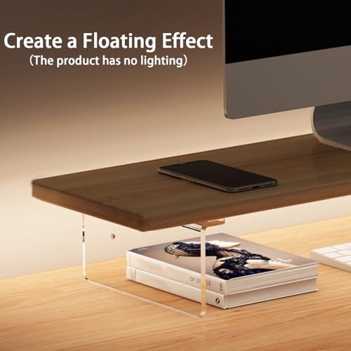 Monitor Stand Riser 2.16/3.34 Inch 2 Height Adjustments Acrylic Stand with Installation Tool, Desk Organizer Accessories Office Desk Storage Rack Screen/PC/Printer/Laptop Riser 7.8 x 15.7 Inch (Maple)