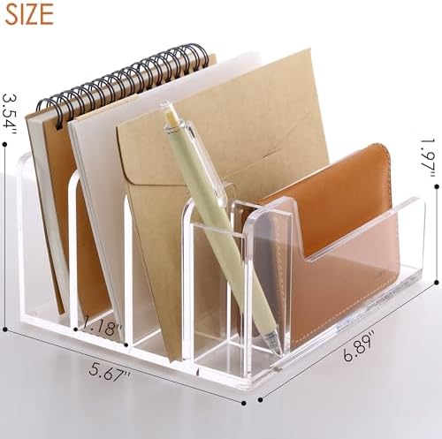 SANRUI Acrylic Mail Organizer with Pen Holder, Clear Mail Sorter, 4-Slot