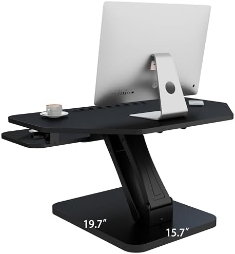 32 inch Corner Standing Desk Converter, Height Adjustable Sit Stand Desk Riser with Keyboard Tray, Black, GSD76
