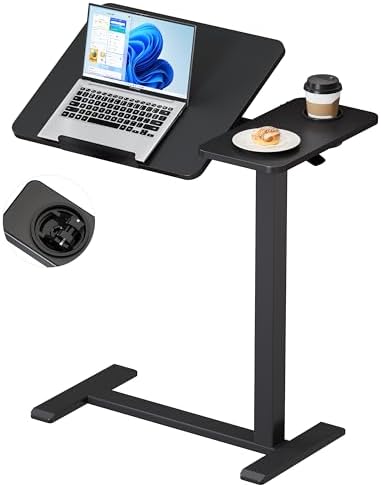 BZIUM Overbed Bedside Table with Hidden Wheels, Adjustable Medical Tilt Top Hospital Bed Table Over The Bed, Rolling Desk Mobile Standing Desk (31.5x15.8, Black)