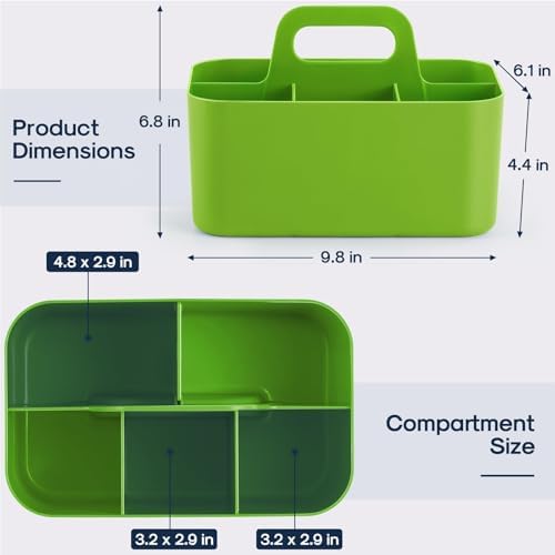 Multiuse Caddy Organizer with Handle, Portable Divided Plastic Tote Bin - Art Craft, Stationary Pen Marker Crayons, Makeup Hair Supplies Storage - Bathroom, Classroom, Dorm, Office, Desk Holder -Green