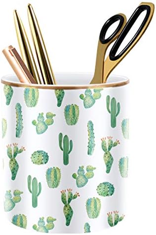 Pen Pencil Holder, Multi-Purpose Holder for Desk Pencil Cup for Girls Boys Kids Durable Ceramic Desk Organizer Makeup Brush Holder for Office, Classroom, Home, Cactus