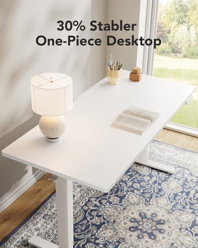 HUANUO Electric Standing Desk, Whole Piece Desktop, Adjustable Height Computer Desk, 4 Height Memory Settings, Sit Stand Up Desk for Home Office, 48" x 24", White