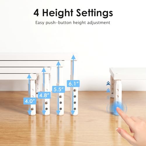 ECOLOVI Adjustable Wood Computer Monitor Stand Riser, Office Desk Organizer and Accessories for Monitor, Laptop, PC, Printer, Office Desk Accessories Workspace Organizer for Home Office Supplies, White