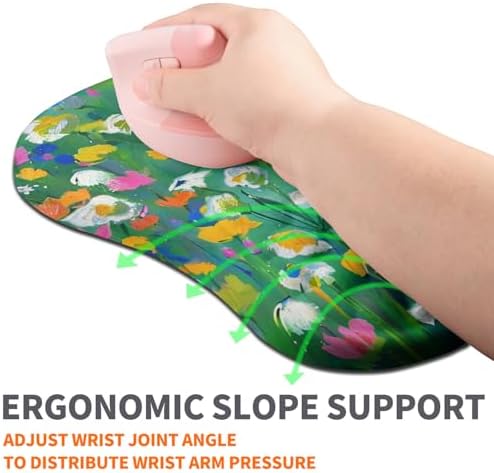 Ergonomic Joint Wrist Support Mouse Pad with Memory Foam Cushion Massage Bump, Carpal Tunnel Pain Relief Mousepad Slope Design for Wrist Rest, 11.8x7.9 in, Iris