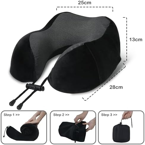 Travel Pillow, Memory Foam Neck Pillow for Traveling, U Shape Neck Pillow Airplane Portable Flight Pillow Travel Kit with 5D Contoured Eye Masks and Earplug for Plane Train Car Home Office