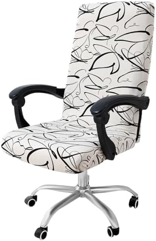 Smiry Stretch Printed Office Computer Desk Chair Covers, Beige and Black