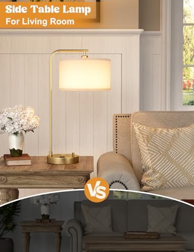 20.7" Gold Table Lamp with USB & Outlet, Fully Dimmable Nightstand Lamp