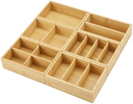 Bamboo Drawer Organizer with Removable Dividers, Fits Kitchens, Bathrooms, Desk, Utensil, Makeup (Natural, S)