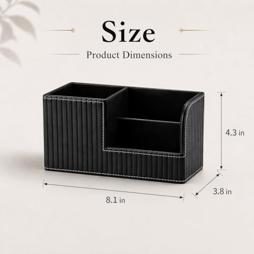 KINGFOM Desk Pen Organizer Office Supplies Caddy Pu Leather Multi-function Storage Box Pen/Pencil,Cell phone, Business Name Cards Remote Control Holder (Black)