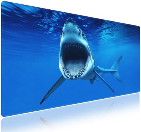 Great White Shark Large Mouse Pad, Blue Ocean Fish Desk Mat