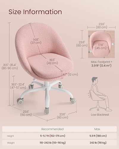 VASAGLE Vanity Chair, Adjustable Swivel with Back and Wheels