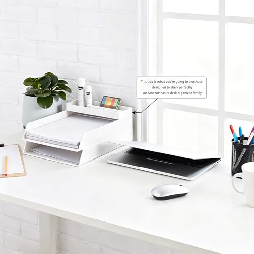 Amazon Basics Rectangular Plastic Desk Organizer, Half Accessory Tray for Office Supplies and Workspace Organization, 9.4" x 3.3" x 1", White