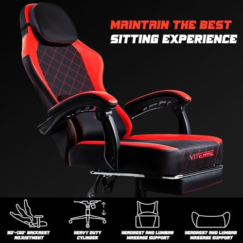 VITESSE 400 lbs Red Ergonomic Video Gaming Chair for Adults