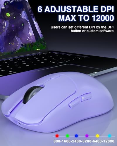 AULA SC580X Wireless Gaming Mouse, Tri-Mode Purple Gaming Mice & 12000 DPI