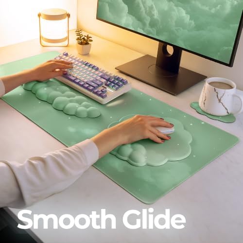 TheTrulyCharter- Cloud Wrist Rest Keyboard, Mouse Pad, Wrist Rest for Computer Keyboard, Cloud Drink Coaster and Simple Mouse Pad. (Sage-Star- Sky)