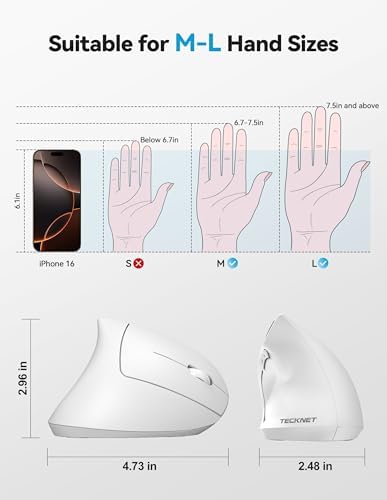TECKNET Ergonomic Mouse Wireless, Rechargeable Vertical Mice Right Hand