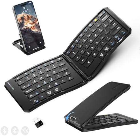 Omikamo Ergonomic Foldable Bluetooth Keyboard, 3-Device Dual-Mode