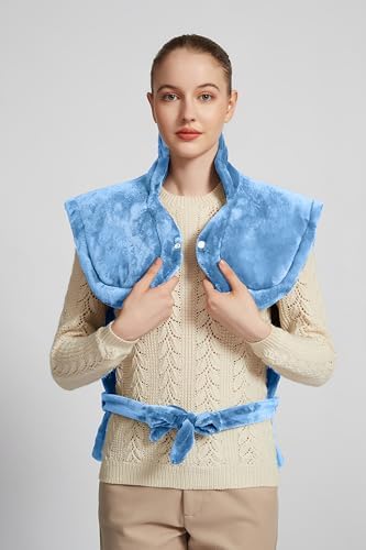 Ambershine 26"x35" XXXL King Size Neck& Shoulder& Back Heating Pad with 12 Temperature Settings& 4 Auto-Off Countdown Timers, Pain Relief for Back/Neck/Shoulder(Light Blue)
