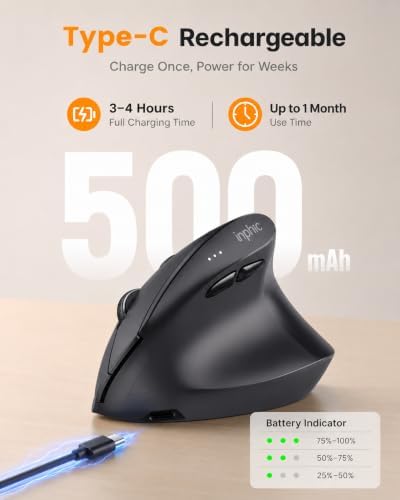 INPHIC X9 Pro Ergonomic Wireless Mouse 12800DPI Rechargeable Vertical Mouse