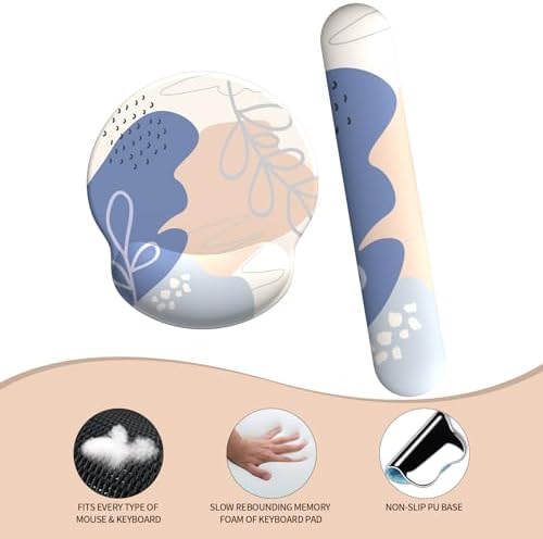 eulps Mouse Pad Wrist Support, Ergonomic Memory Foam Keyboard Wrist Pad & Gel Wrist Rest Set for Computer Keyboard for Easy Typing & Pain Relief for Office & Home (Leafy Lushness Set)