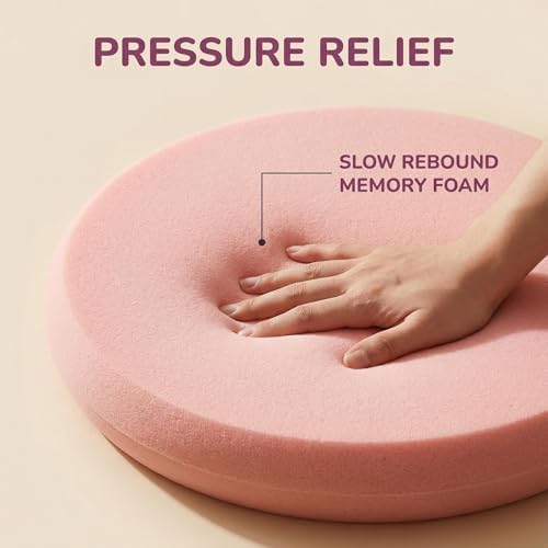 Round Chair Cushion, Memory Foam Filling, Knitted Cotton Cover, Removable Zipper Design, Light Gray, Pink, Coffee, Green (Pink, 12 Inch)