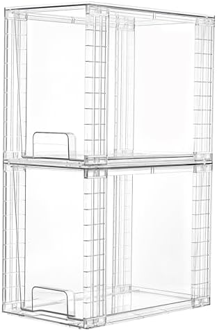 Vtopmart 2 Pack Clear Stackable Storage Drawers,9.7" High Plastic Organizers Bins for Skincare, Bathroom Supplies,Ideal for Cabinet,Undersink,Vanity,Kitchen,Pantry Organization