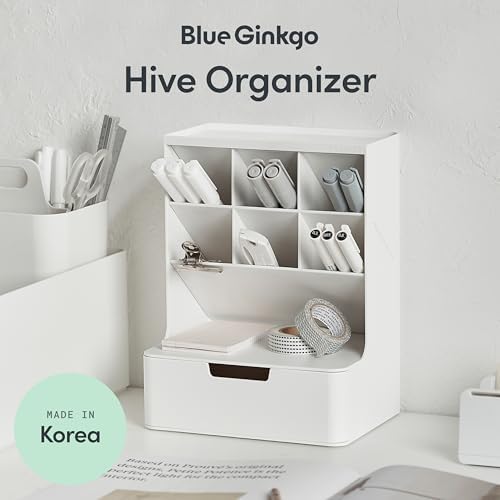 BLUE GINKGO Hive Pen Desk Organizer, White, Made in Kore