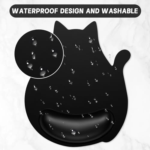 Ergonomic Mouse Pad with Wrist Rest, Cute Cat Memory Foam Padded Pain Relief Non-Slip Wrist Support Mouse Mat for Gaming Work Computer Laptop, Funny Office Supplies Desk Accessory, Jet Black