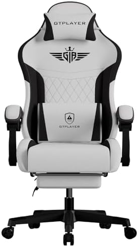 GTPLAYER Gaming Chair, Video Game Chairs with Footrest and Lumbar Support, Computer Chair for Adults with Extended Backrest, Ergonomic Reclining Silla Gamer, Fabric, Grey