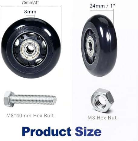 3 inch Chair PU Universal Wheel 24mm Wide 75mm Flat Universal Wheel, Roller Bearing Office Chair Storage Car Roller Car Supermarket Cart Luggage Case Small Furniture.