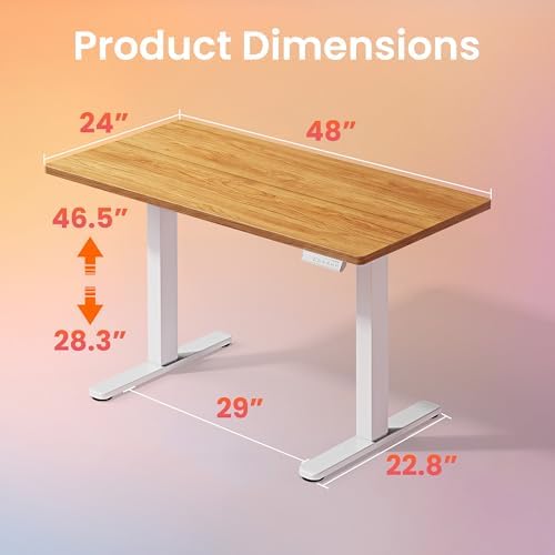 HUANUO 48x24 Inch Electric Standing Desk, Adjustable, Light Vintage Brown