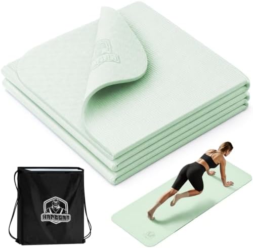 HAPBEAR Foldable Yoga Mat - 72"x24"x0.24" (6mm), Non-Slip TPE Exercise Mat for Home Workout, Yoga, Pilates,Stretching, & Travel, Durable & Eco-Friendly, Includes Carry Bag