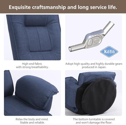 Floor Chair,360° Swivel Folding Floor Gaming Chairs for Adults with Padded Armrest and Back Support,14 Position Adjustable Recliner,Japanese Floor Chair for Esports,Reading,Napping,Blue