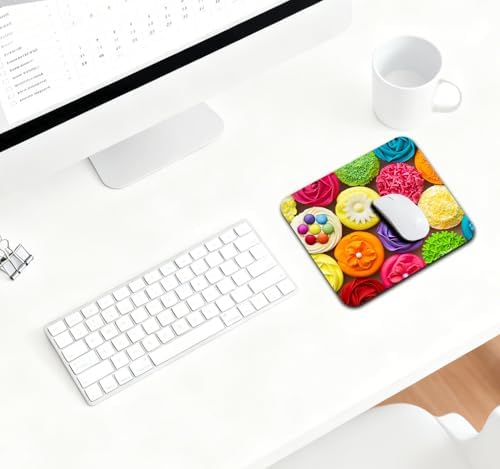 9.5x7.9 Inch Office/Gaming Mouse Pad, Vibrant Rainbow Cupcakes Colorful Sweet Dessert, Cute Anti-Slip Mat for Desk Decor