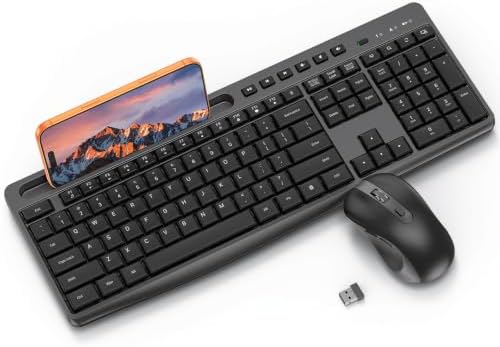 OMOTON Wireless Keyboard and Mouse Combo,2.4G USB Receiver & Phone Holder