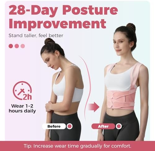 Posture Corrector for Women and Men Upgraded Back Brace, Adjustable Back Support for Upper and Lower Back Pain Relief, Shoulder Straightener for Hunchback, Thoracic, Scoliosis, Lumbar, Spine (Pink, M)