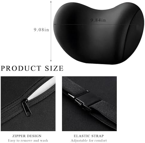 2 PCS Car Headrest Cushion, Ergonomic Memory Foam Car Neck Back Support w/Removable Cover, Universal Breathable Lumbar Cushion Headrest Pillow with Adjusatble Strap (Black)