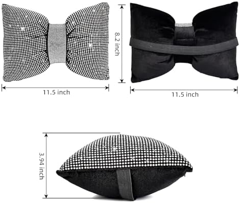 4 PCS Bling Car Pillows,Rhinestones Bowknot Car Headrest Pillow,White