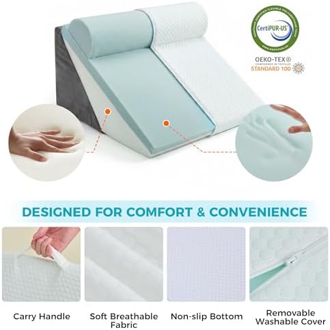 BDEUS 3PCS Wedge Pillow Set for After Surgery, Back Pillow for Bed Sitting up, Orthopedic Foam Wedge Pillow for Acid Reflux Sleep Apnea Back Pain Relief, Post Surgery Pillow for GERD & Snoring, White