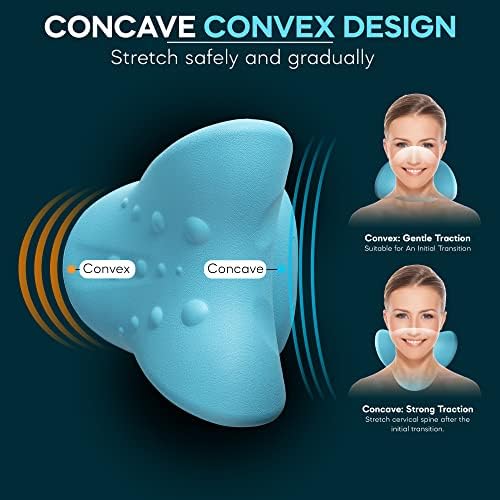 iBWYM Neck Stretcher Cervical Traction Device for Neck and Shoulder Pain Relief, Ergonomic Pillow, Dowager's Hump Corrector, Cervical Spine Alignment, Neck Curve and Posture Corrector (Light Blue)