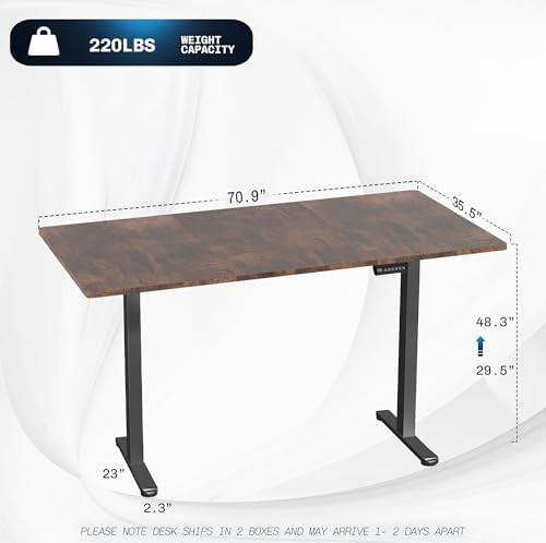 VIVO Electric 71 x 36 inch Rustic Standing Desk, Dual Motor Memory Controller Height Adjustment, E2B Series, Vintage Brown Top Gray Frame, DESK-KIT-E2G7N-36