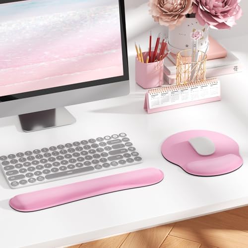 KTRIO Keyboard Wrist Rest & Mouse Pad with Wrist Rest, Pale Pink