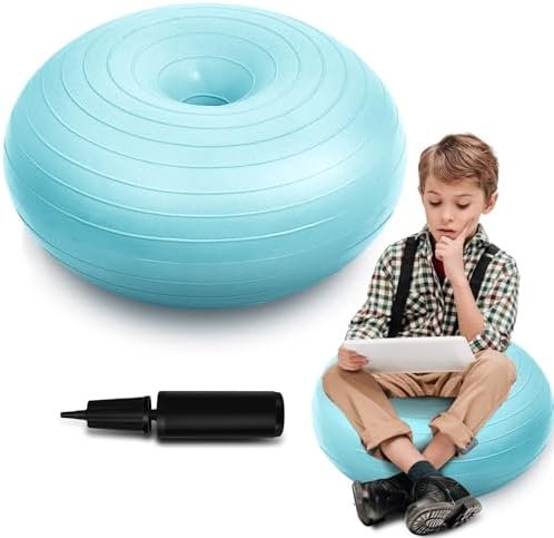Lewtemi 1/2/3 Pcs Flexible Seating for Classroom Elementary 20 Inch Yoga Ball Chair for Kids Wobble Chair for Sensory Kids Large Donut Ball Seats with Inflator for School Office
