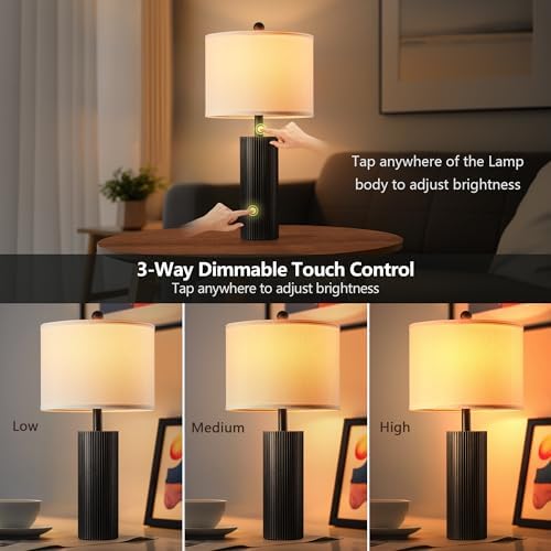 24.5” Table Lamps for Living Room Set of 2, Touch Control, Black