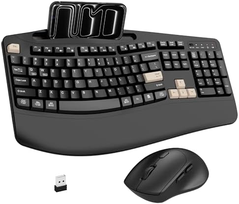 Wireless Keyboard and Mouse Combo, 2.4G Ergonomic Wave Keys(Latte Black)
