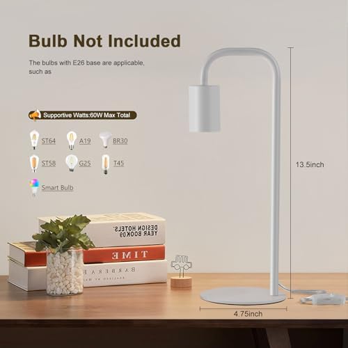 Industrial Modern White Table Lamp 13.5", for Desk or Bedside