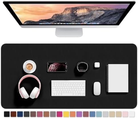 Hsurbtra Desk Pad, 35.5" x 17" PU Leather Desk Mat, XXL Extended Mouse Pad, Waterproof Desktop Blotter Protector, Non-Slip Ultra Thin Large Laptop Keyboard Writing Mat for Office Home, Black