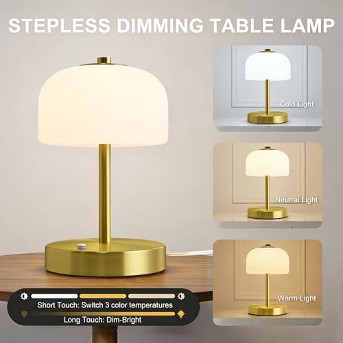 Oneach 9" Corded Touch Control Gold Table Lamp with USB A+C Charging Ports, Dimmable LED Bedside Lamp with 3 Color Temperatures, Small Modern Table Lamps for Bedroom Nightstand Living Room