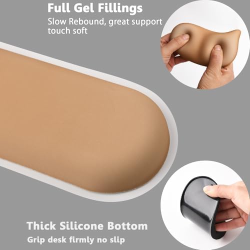 Keyboard Mouse Wrist Rest Set, Gel Ergonomic Wrist Rest for Keyboard and Mouse Non Slip Base, for Laptop, Desktop Computer, Office Desk Accessories (Brown)